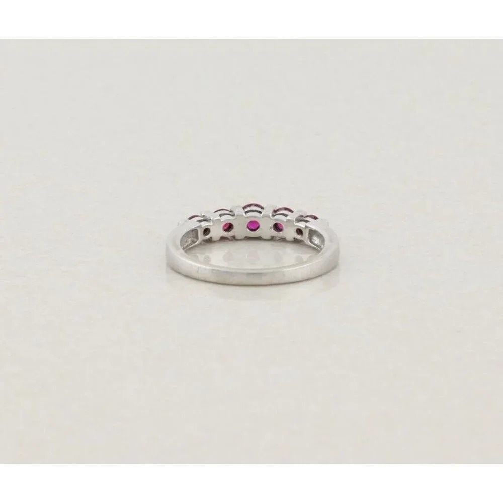 10k White Gold Lab Created Ruby Band Ring Size 5 - Picture 5 of 7
